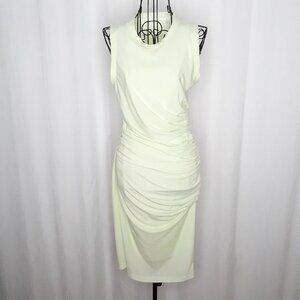 Helmut Lang Electric Yellow Ruched Body Con Sheath Dress